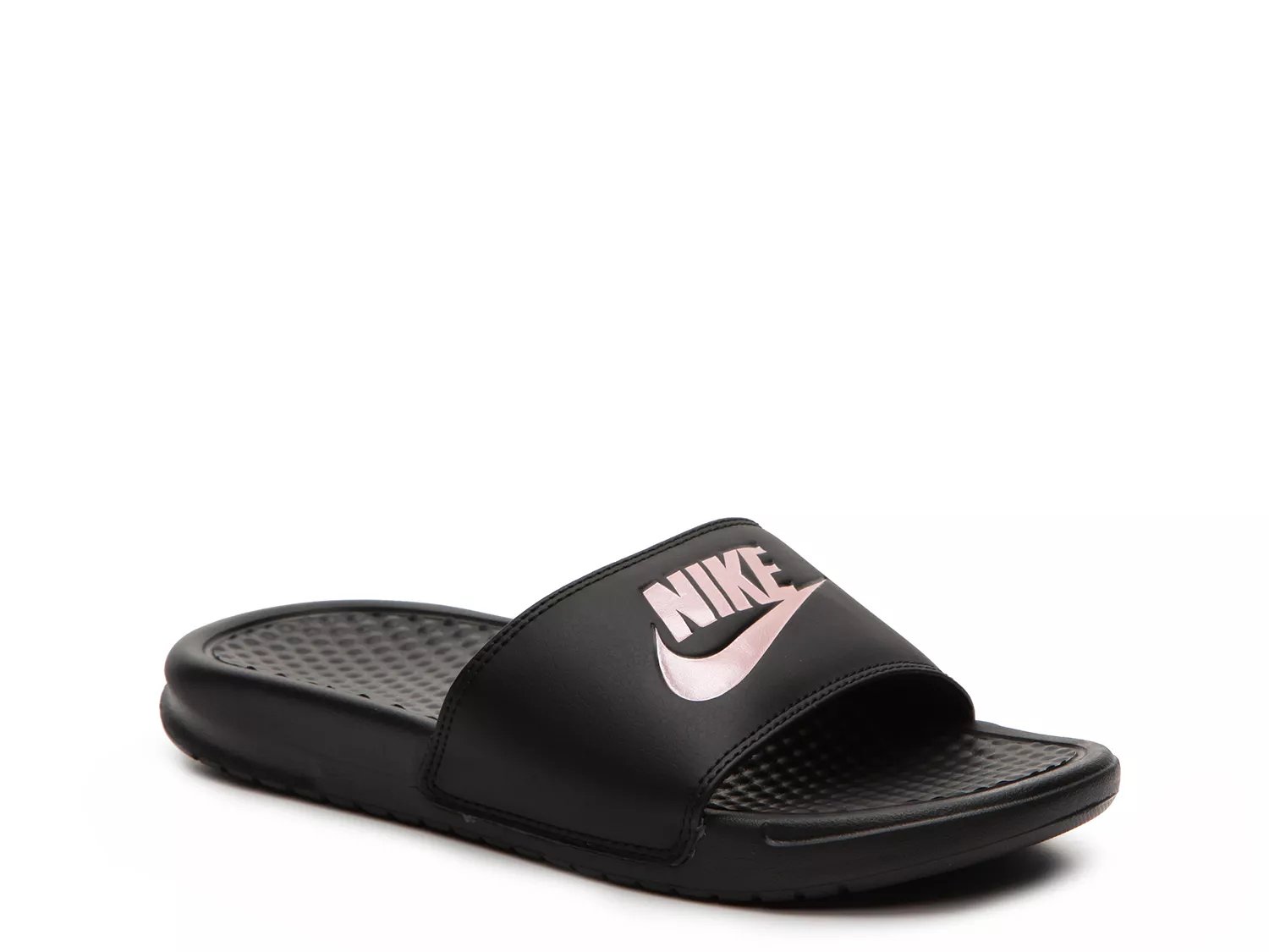 nike benassi slides women's black and rose gold