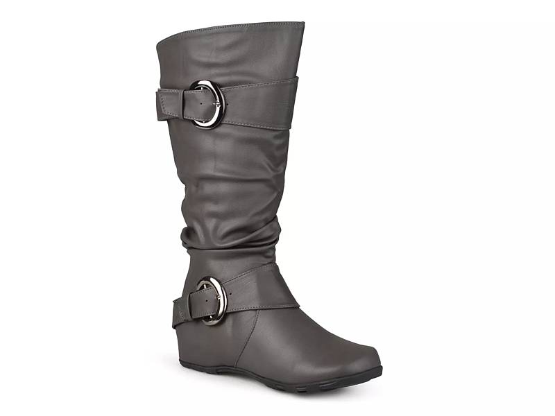 Grey leather wide hot sale calf boots