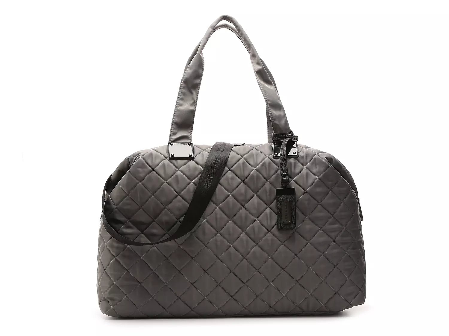 black quilted weekender bag