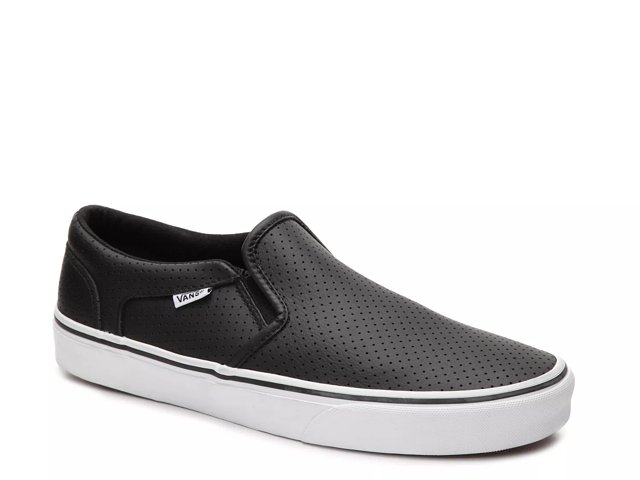 Black leather perforated vans clearance