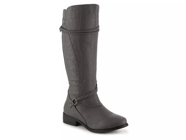  Journee Collection Women's Regular and Wide Calf Carver Knee  High Boots with Stacked Heel, Grey (Regular Calf), 6