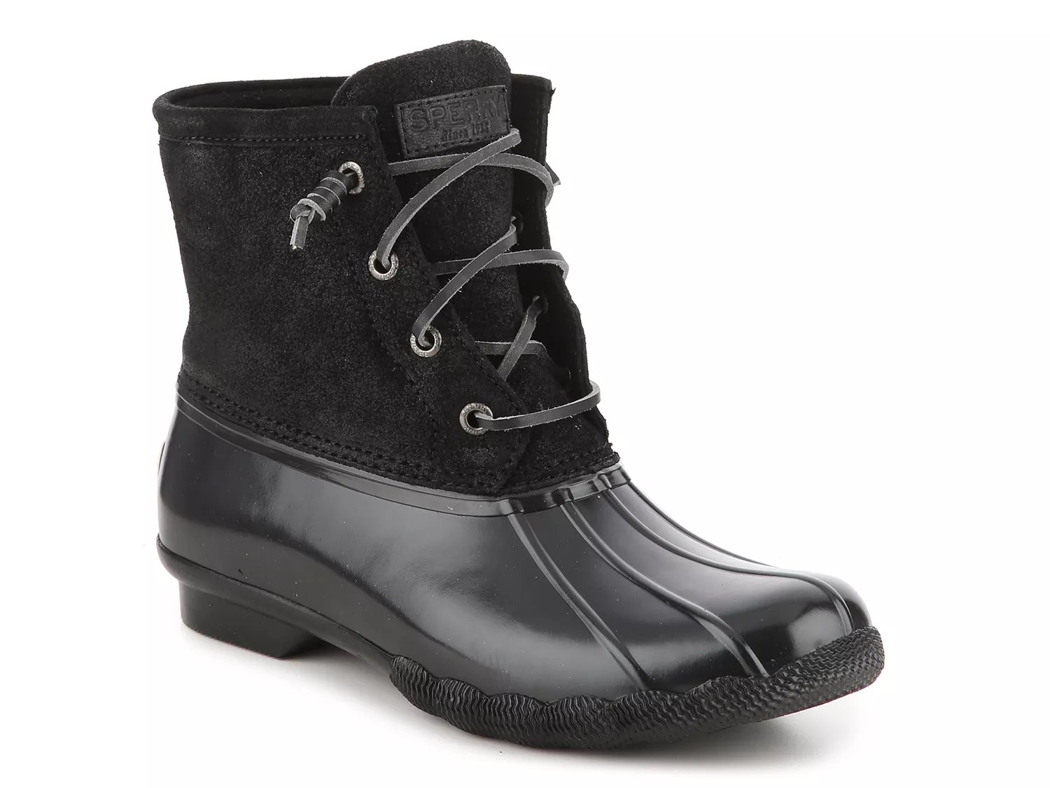 Black and white sperry duck clearance boots