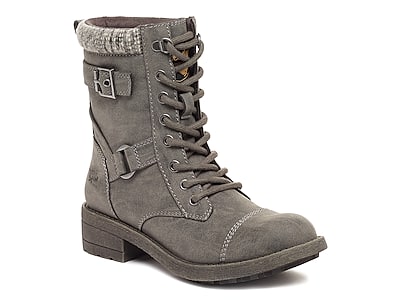 ShoeLand KASEY-Women's Military Lace Up Front, Zipper, Double Buckled,  Combat Boots (Grey)