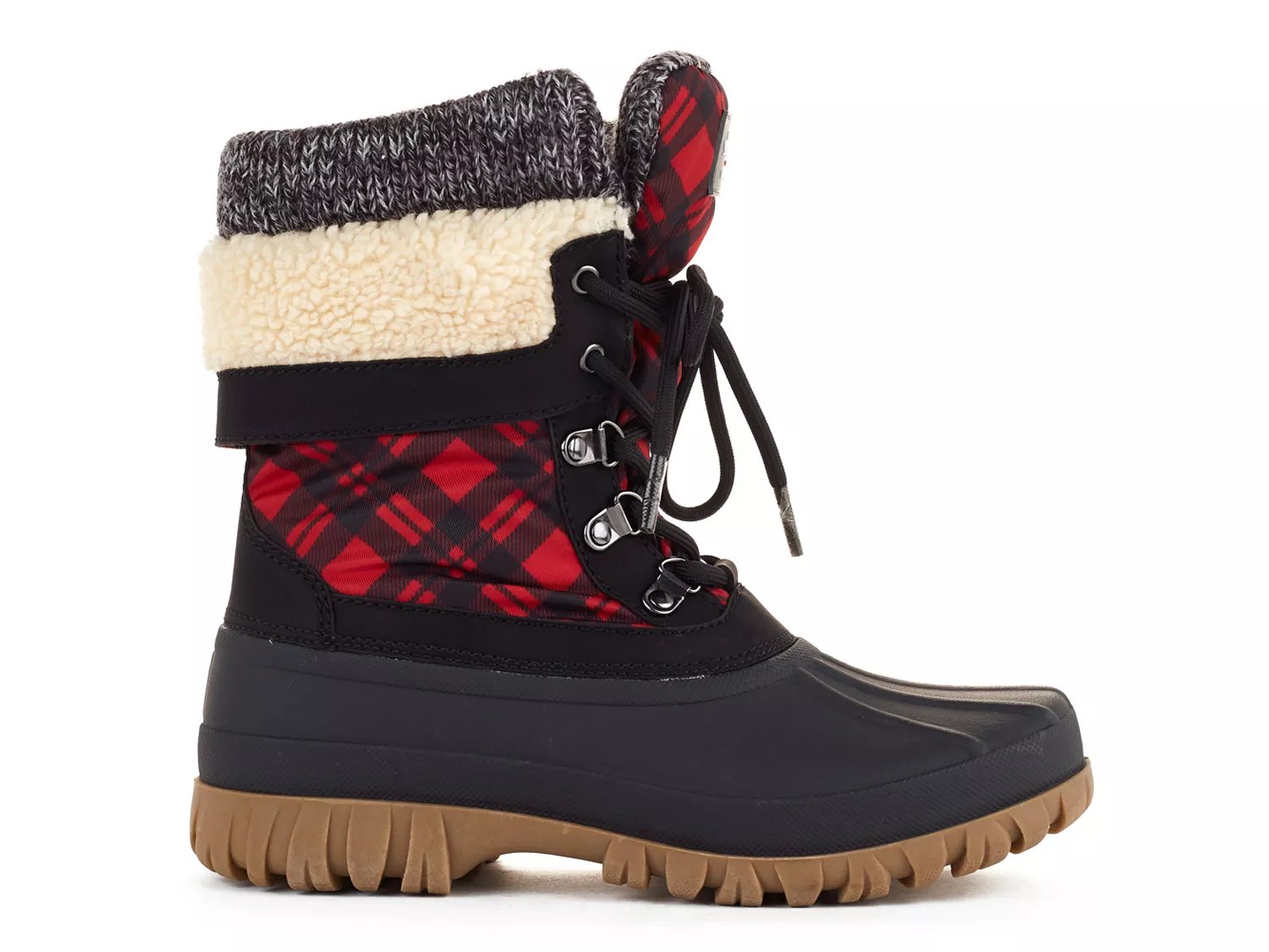 cougar creek snow boot taupe black plaid