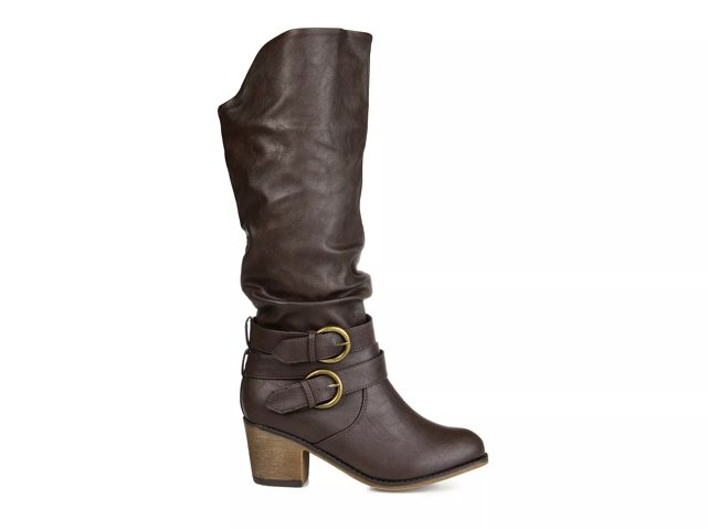 Women's Extra Wide Calf Buckle Slouch Low-wedge Boots 