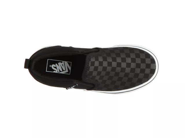 Vans Asher V Checkers Slip On Sneaker, Toddler Black/White Size 3.0