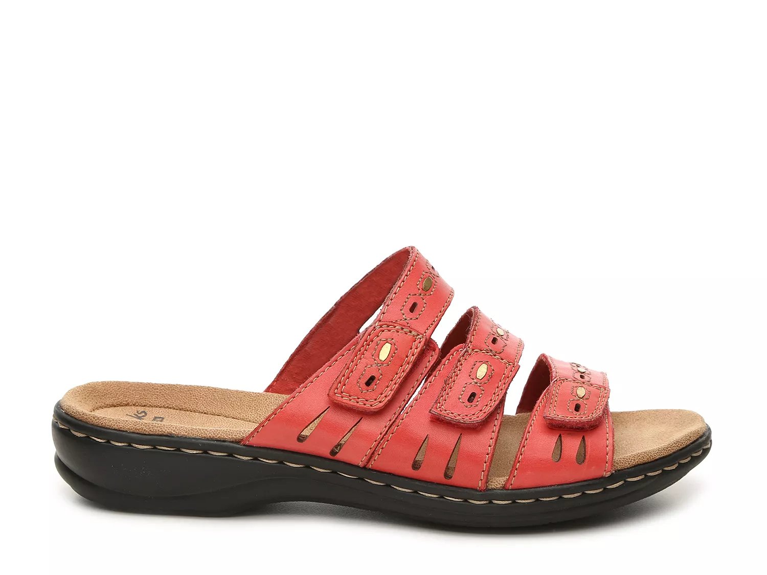 Clarks LEISA BROACH Womens White Leather 18222 3-Adjustable Straps Slide Sandals