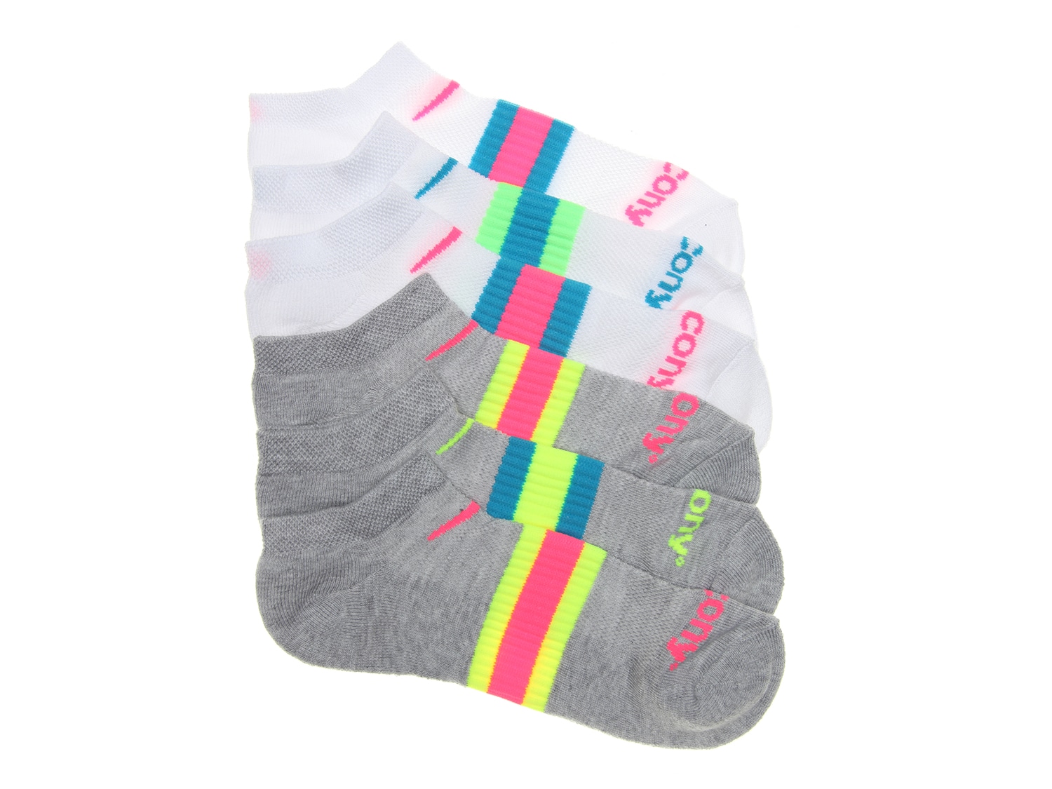 Saucony Neon Stripe Womens No Show Socks - 6 Pack - Free Shipping | DSW