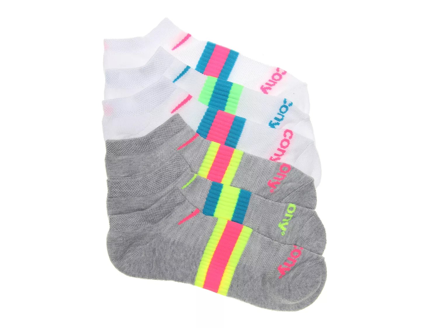Saucony Neon Stripe Womens No Show Socks 6 Pack DSW