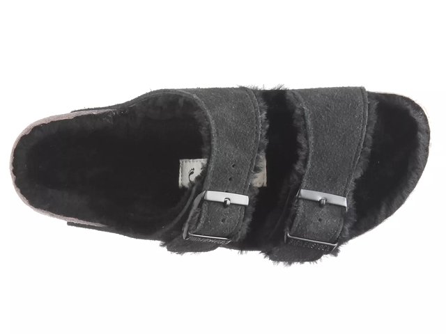 Birkenstock Arizona Shearling Suede Leather Black Size 40 9-9.5 Us