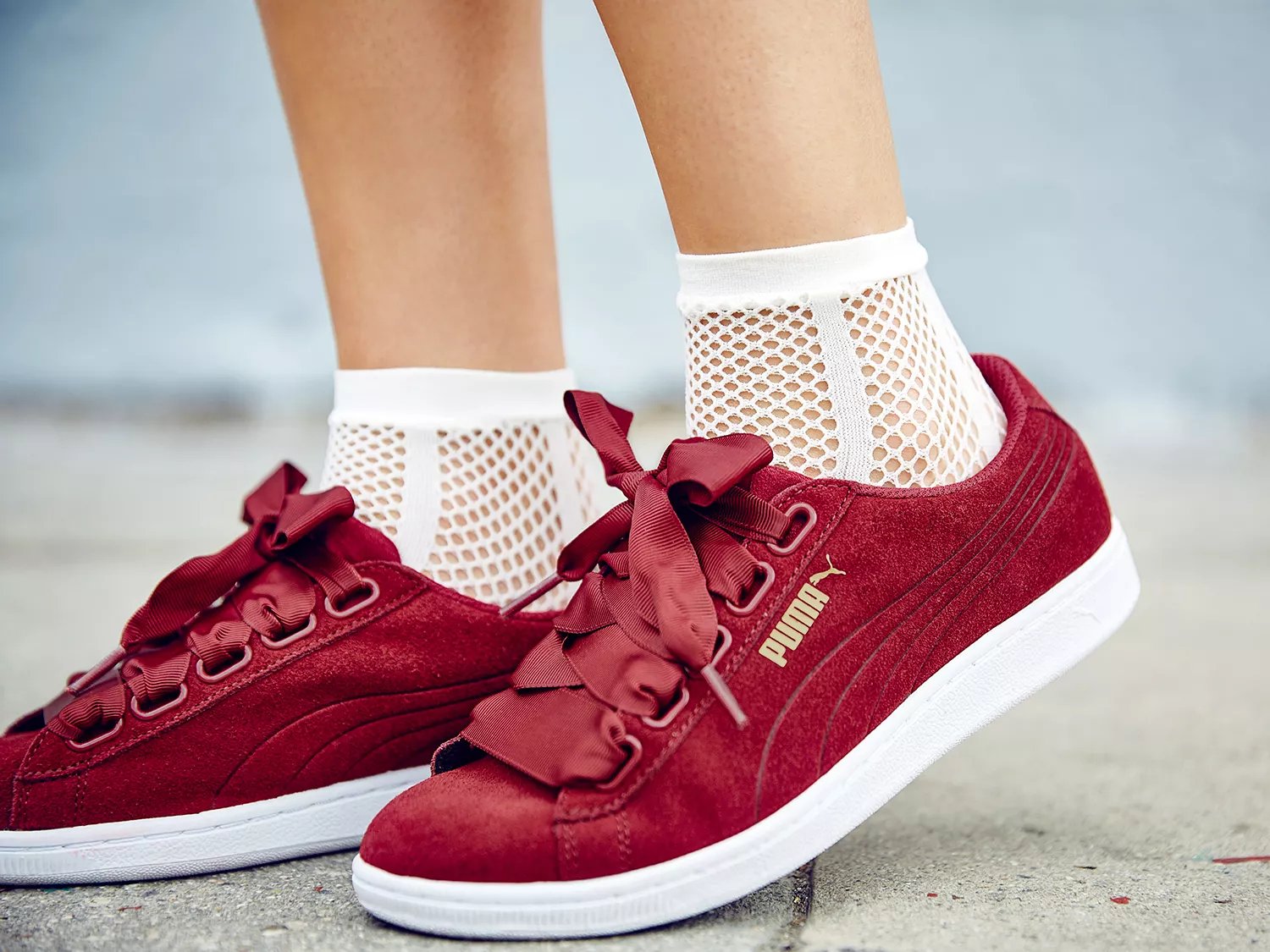 puma suede lace up sneakers vikky ribbon