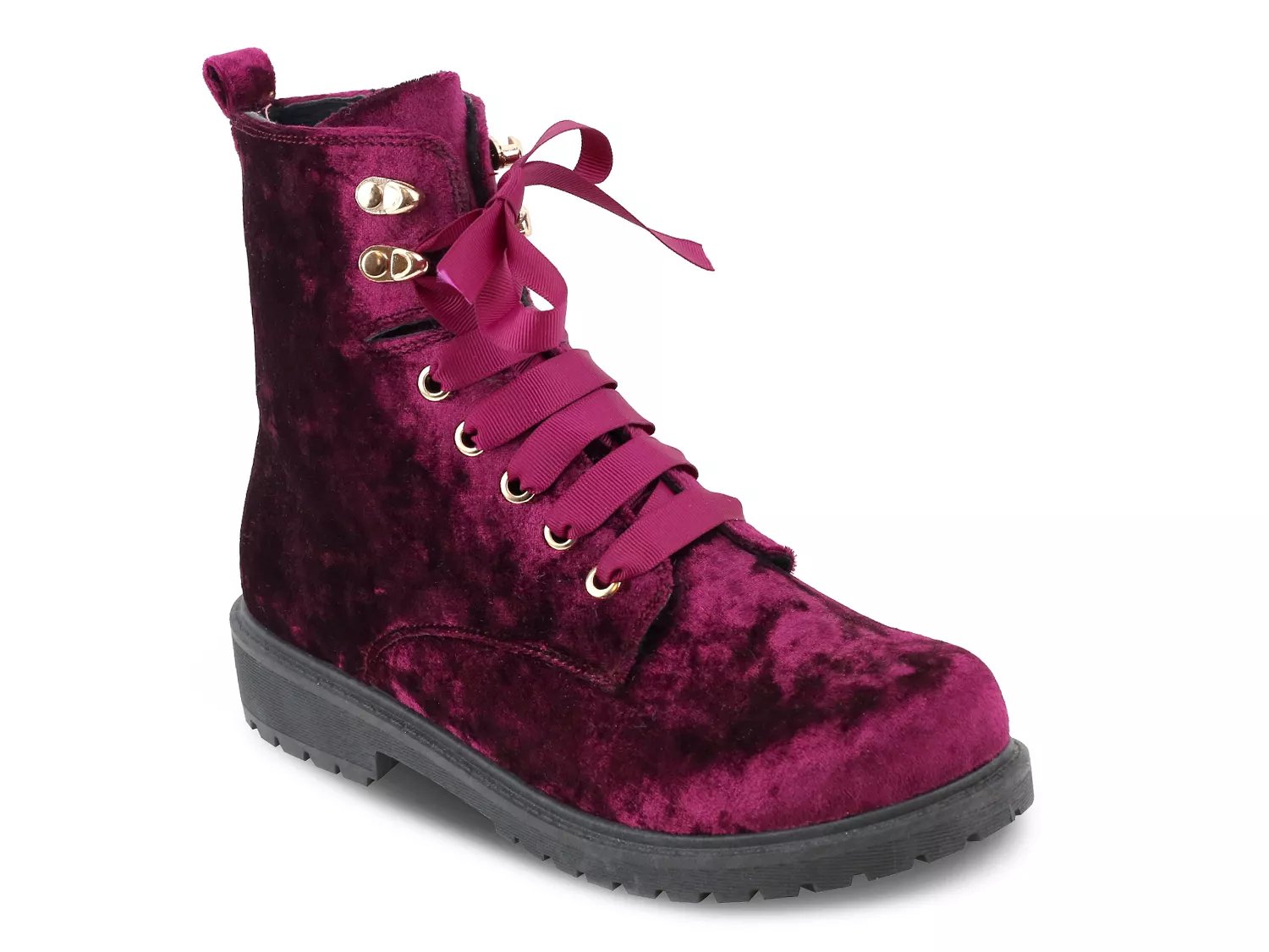 Burgundy velvet shop combat boots