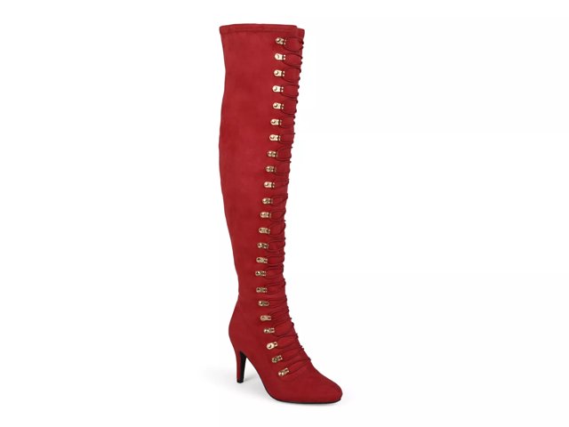 Thigh high red boots shop wide calf