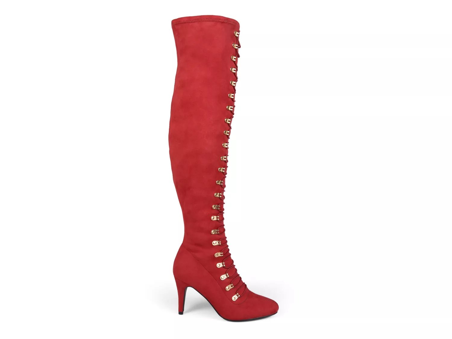 red wide calf thigh high boots