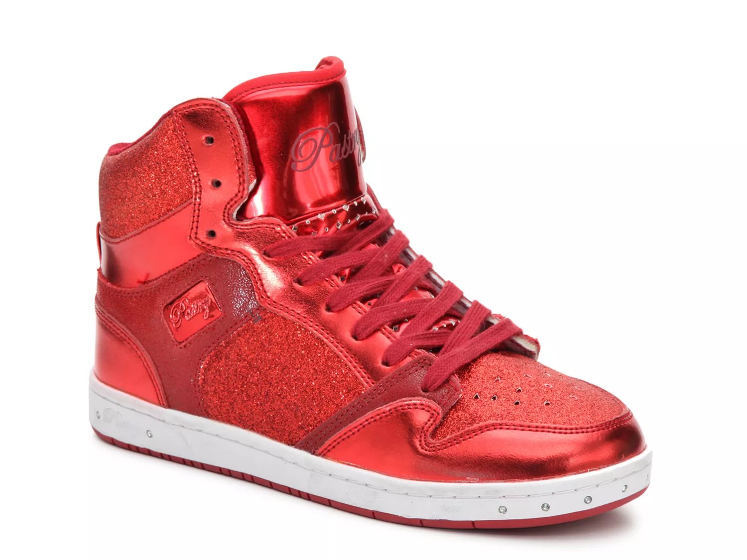 red high top tennis shoes