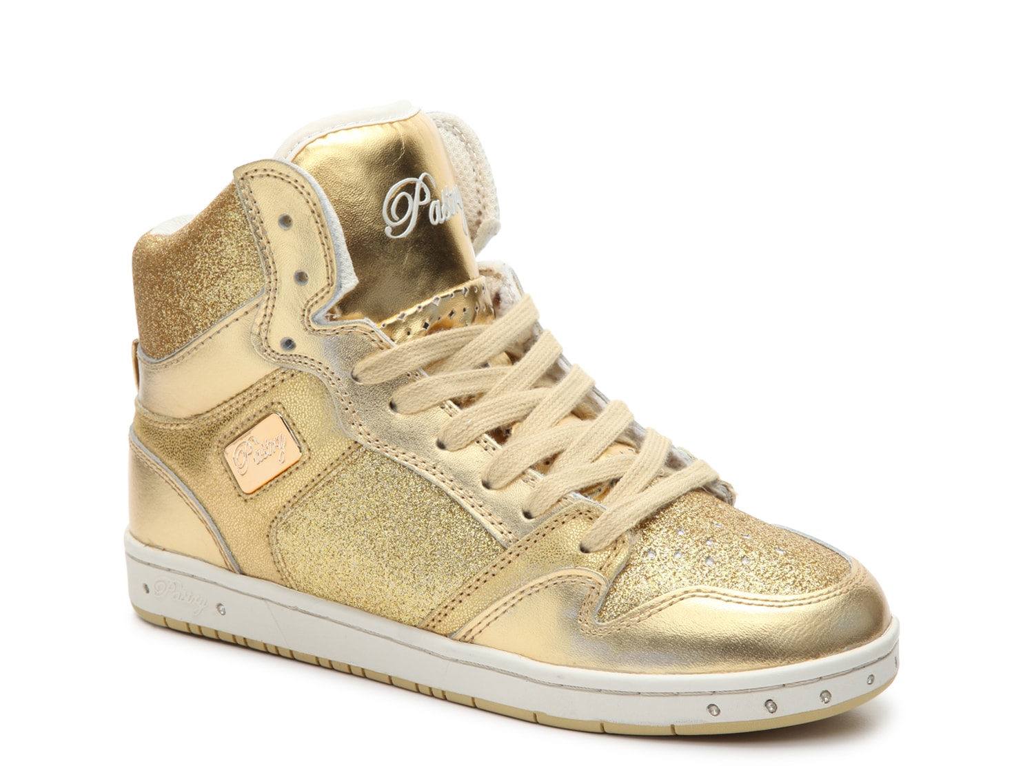 gold high top tennis shoes