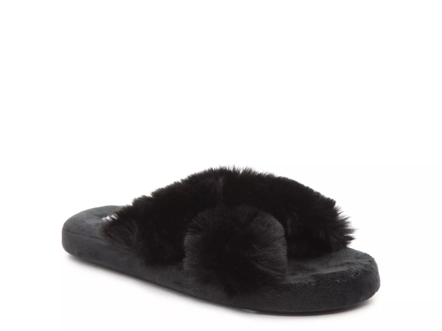 fur criss cross slippers