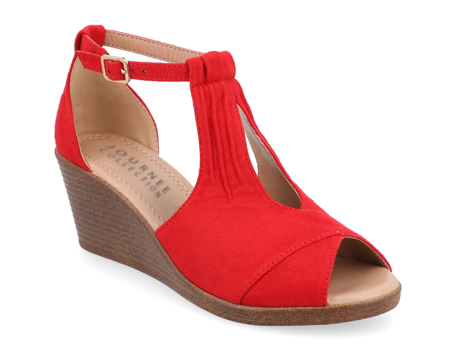 red leather wedge sandals
