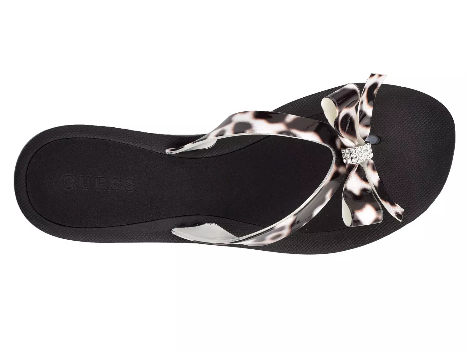 guess black flip flops with bow