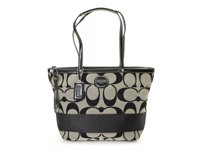 Black Leather Signature Stripe Tote Bag