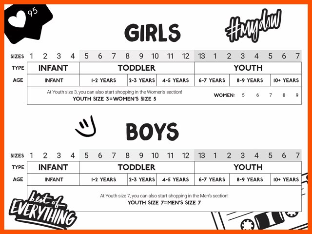Saucony size top chart kids