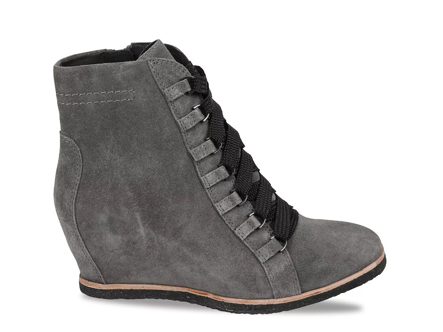 earth lace up suede wedge booties