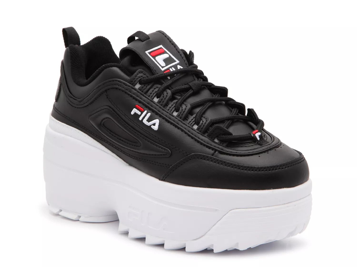 fila disruptor ii platform wedge sneakers in black