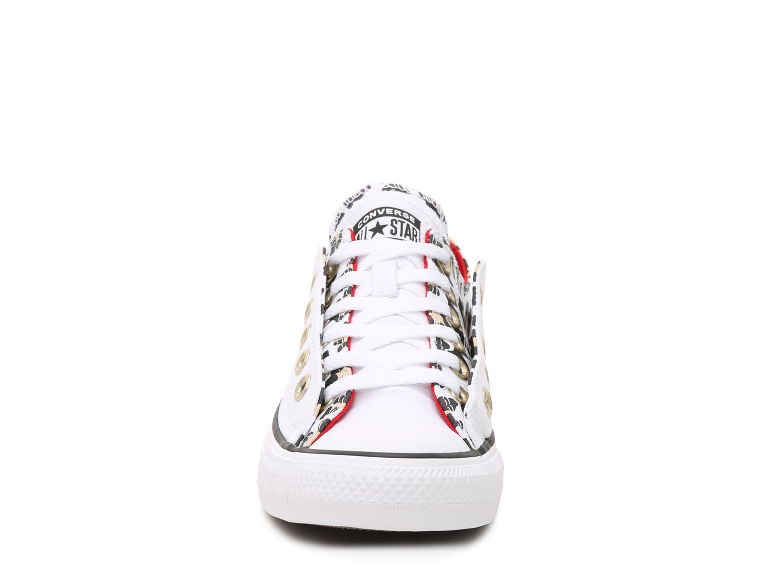 red converse with leopard tongue