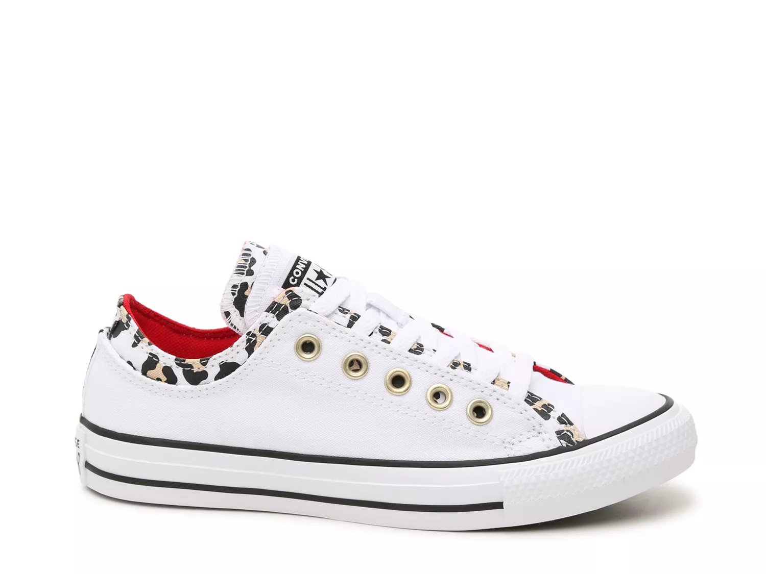 red converse with leopard tongue