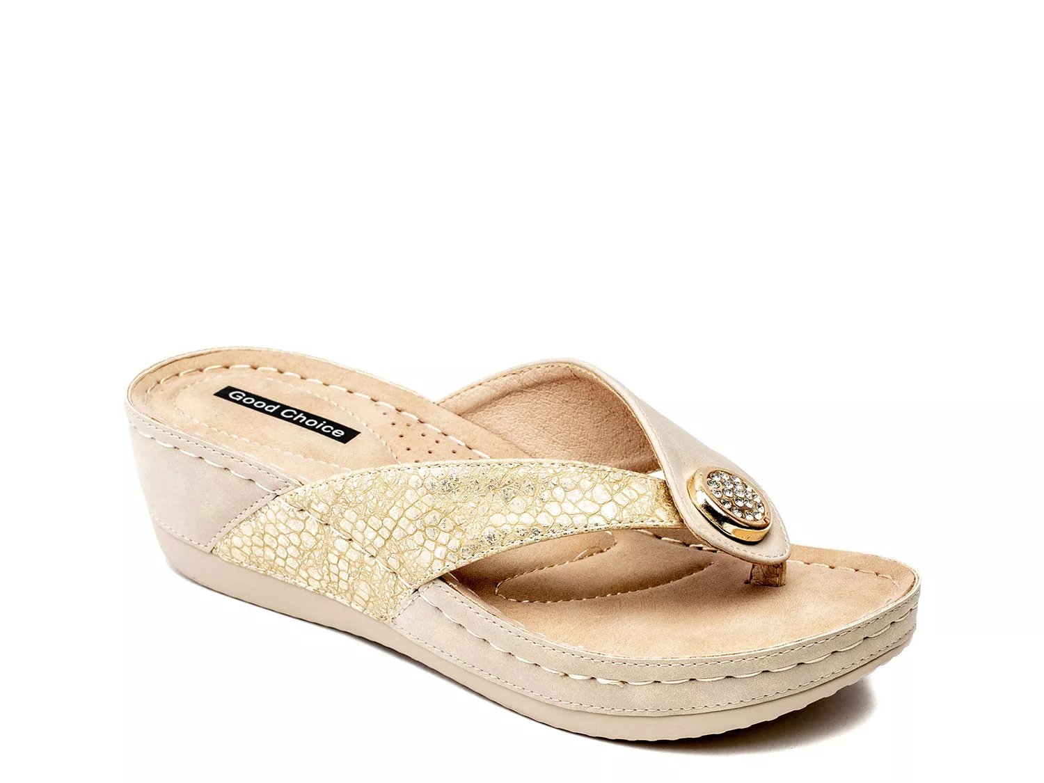 Good Choice Dafni Wedge Sandal | Women's | Gold Metallic Snake Print | Size 7 | Sandals