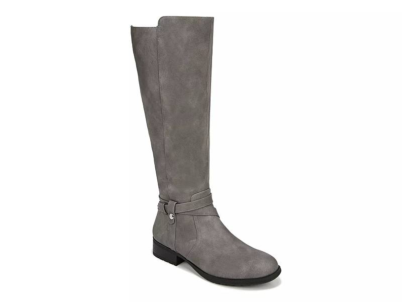 Grey leather clearance wide calf boots