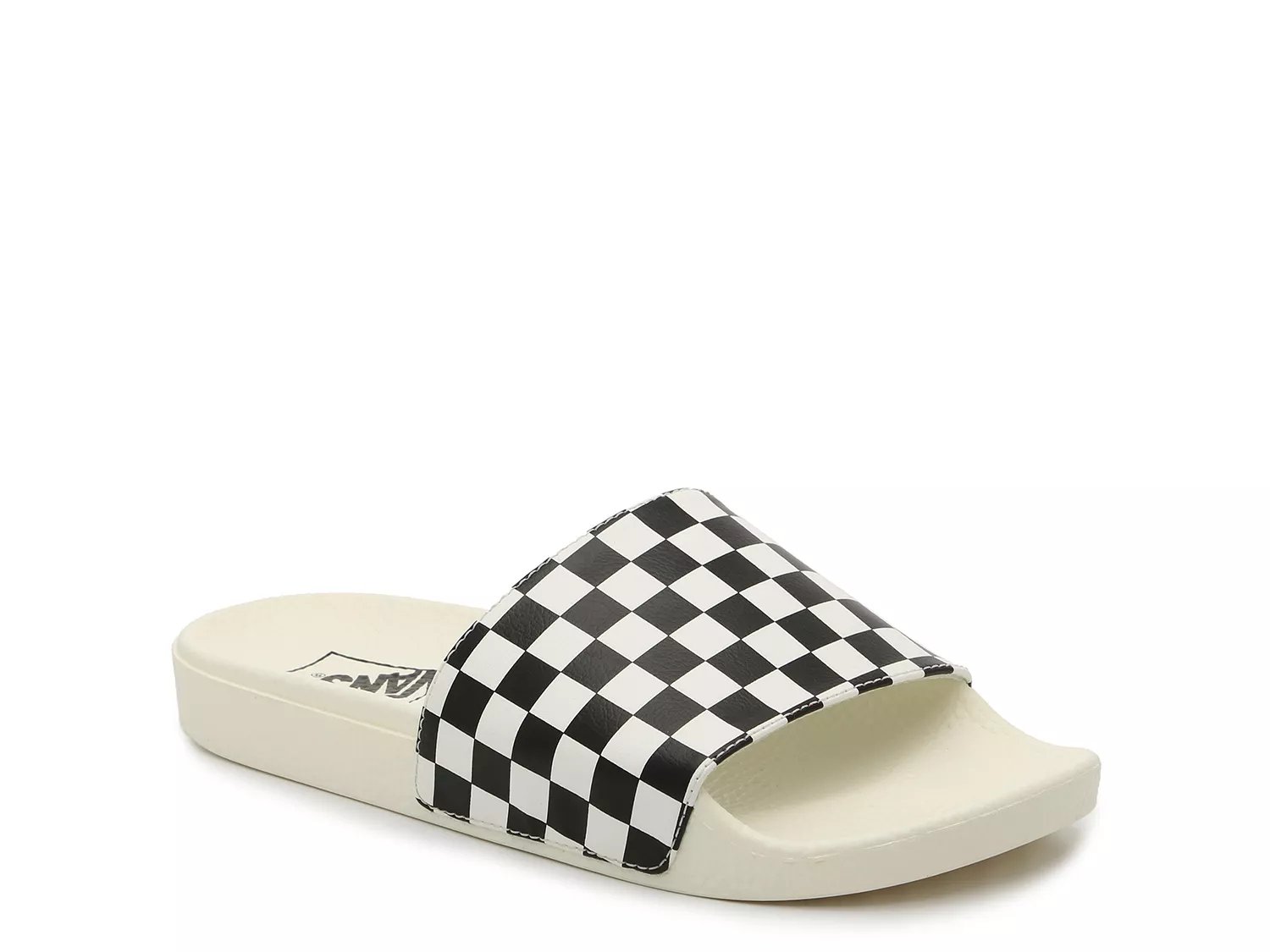 vans black suede checkerboard slide sandals