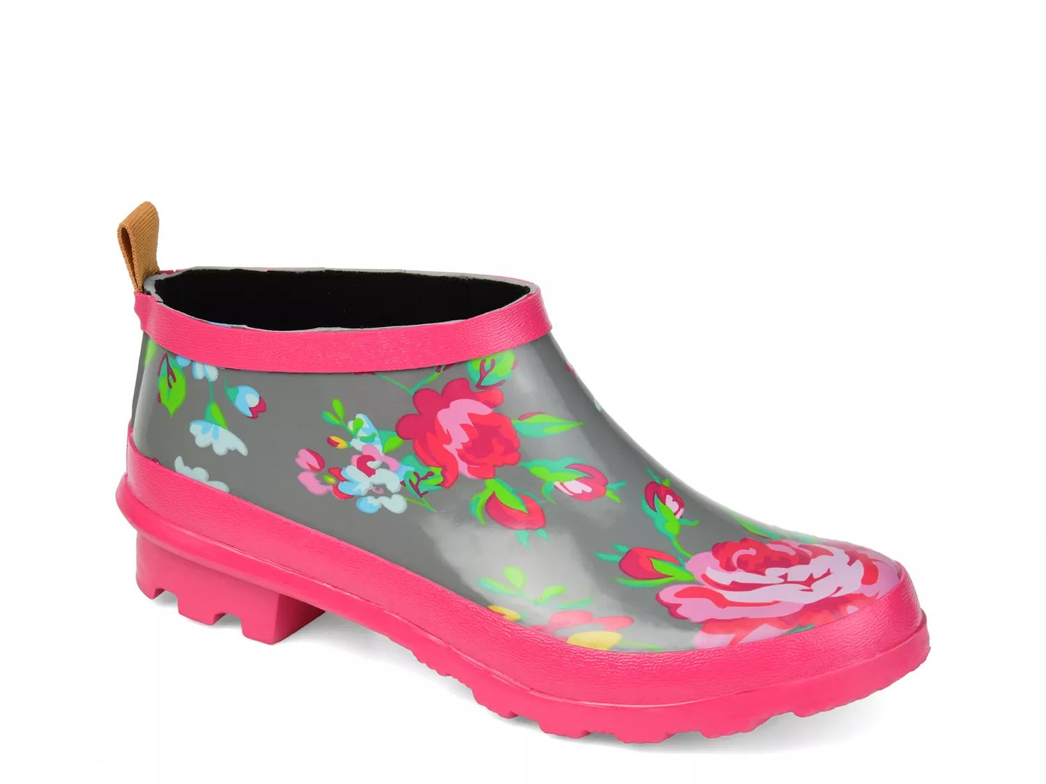 Journee Collection Rainer Rain Boot | Women's | Grey/Pink Floral Print | Size 5.5 | Boots