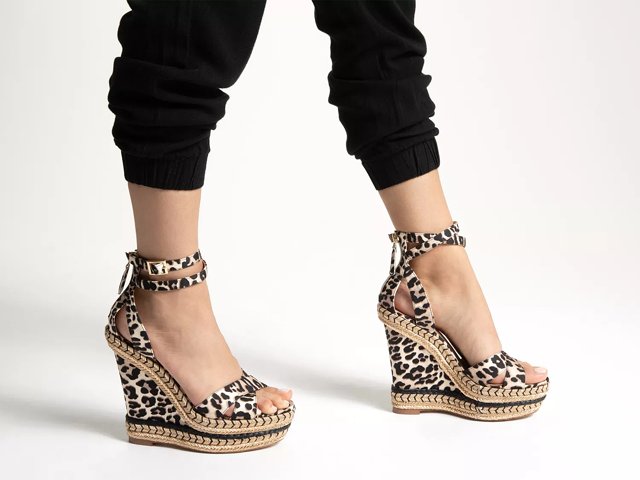 Qupid Cascade Espadrille Heeled Wedge Sandal - Women's Shoes in Tan Leopard