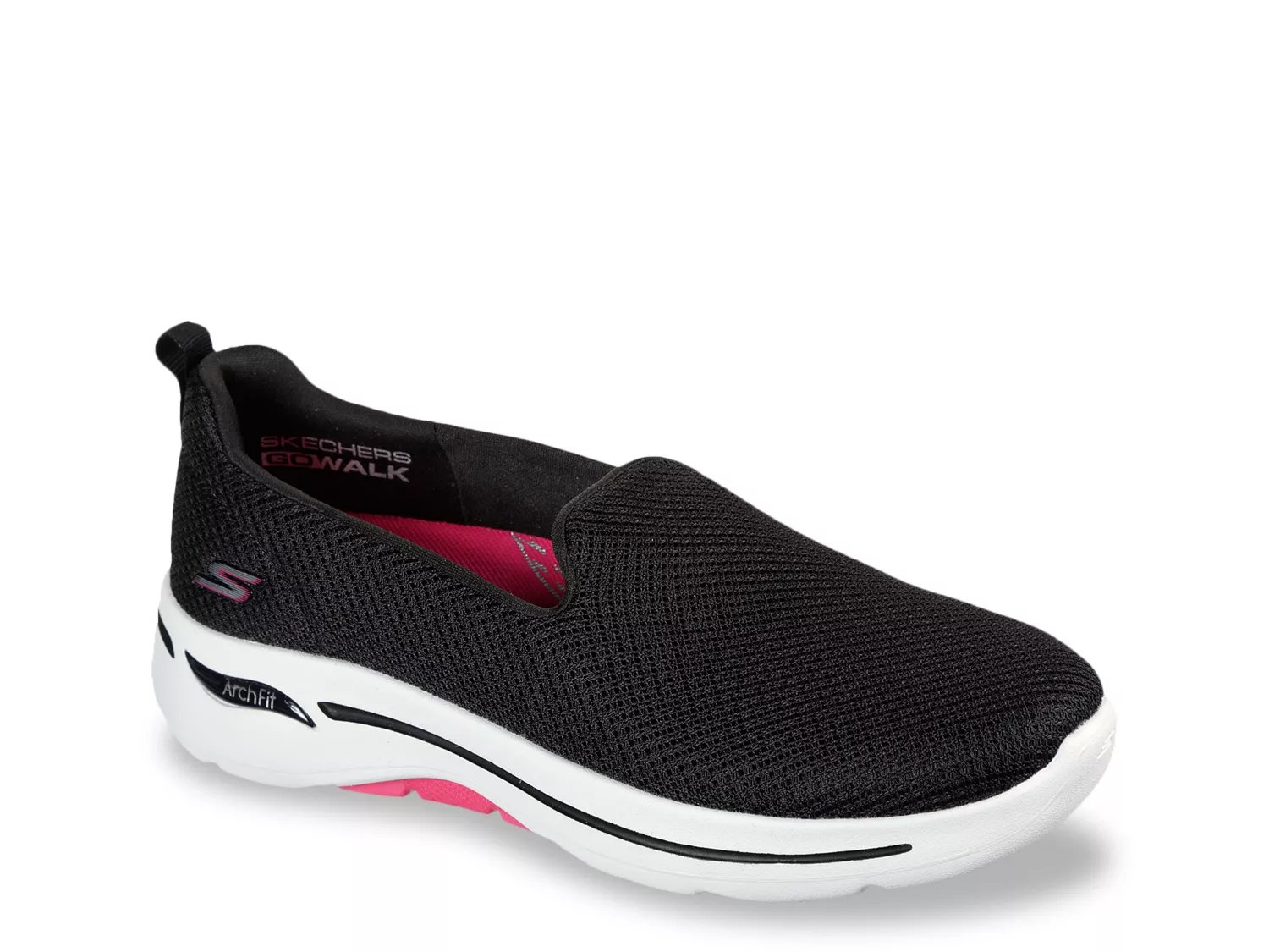 skechers ladies black slip on trainers