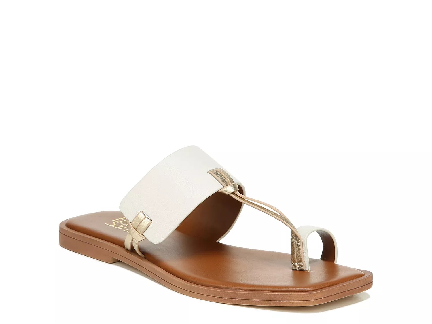 white flat slip on sandals
