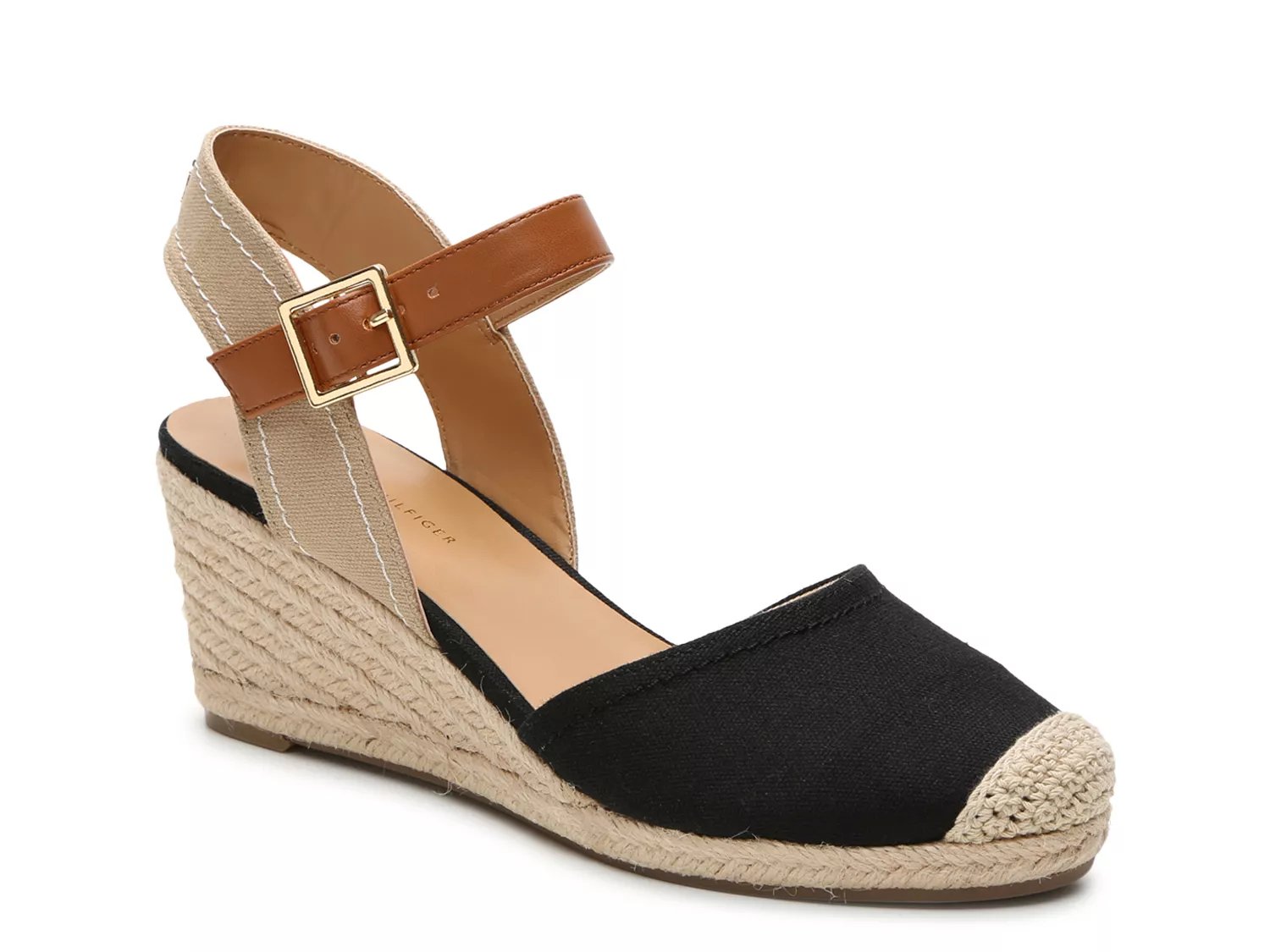 tommy hilfiger black wedge sandals