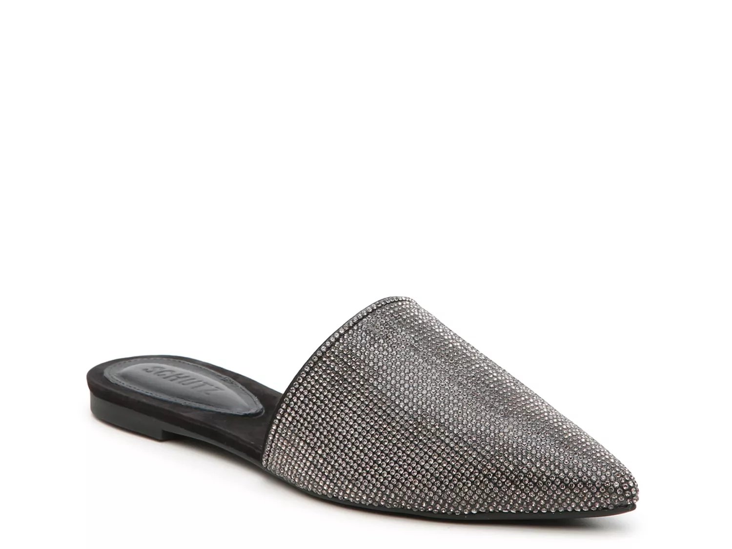 pointed leather rhinestone mules