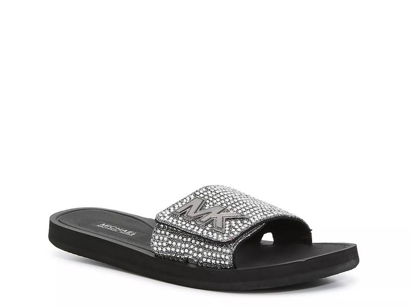 Mk logo metallic mesh best sale slide sandal