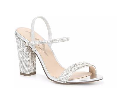 Shiny High Heels Slingback Silver Women Pumps Metallic Crystal