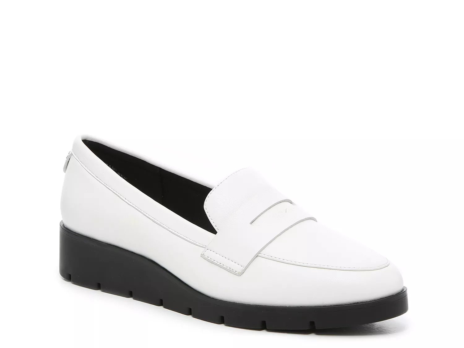 white heeled loafers