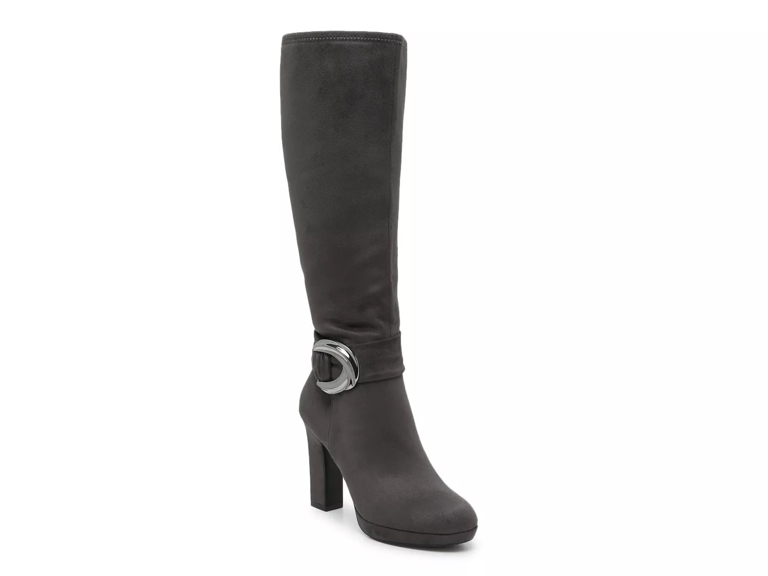 womens grey knee length boots