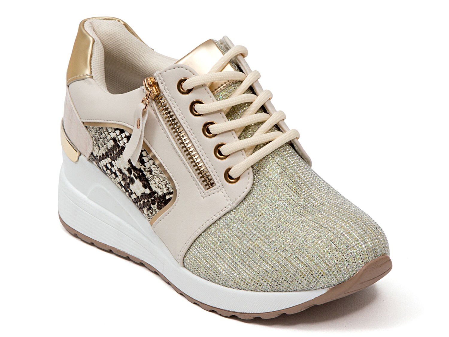 gold wedge trainers
