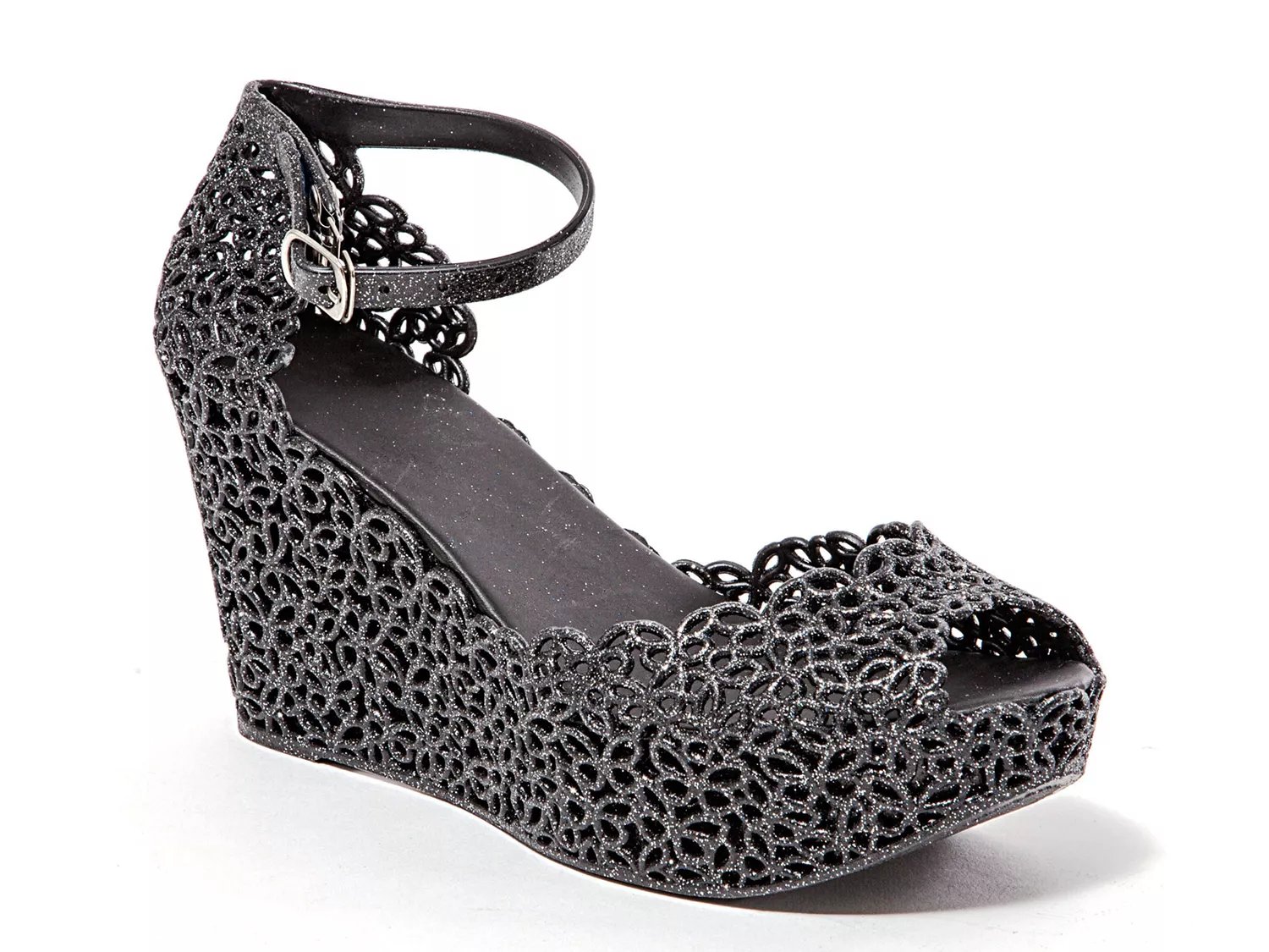 Black sparkle wedge outlet sandals