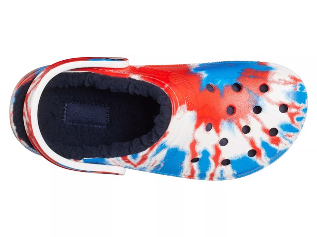 Red white and blue tie dye crocs 2025