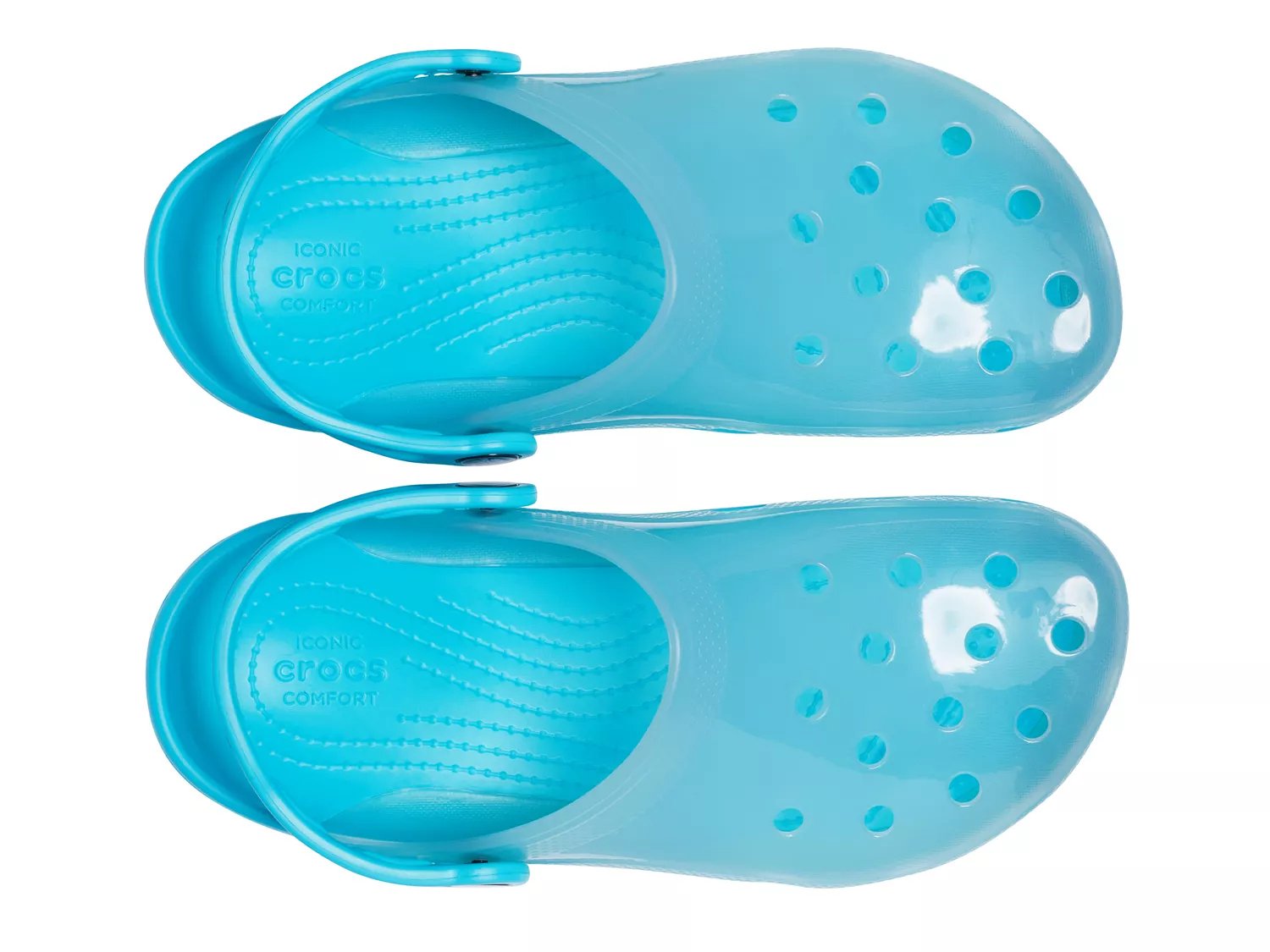 blue translucent crocs