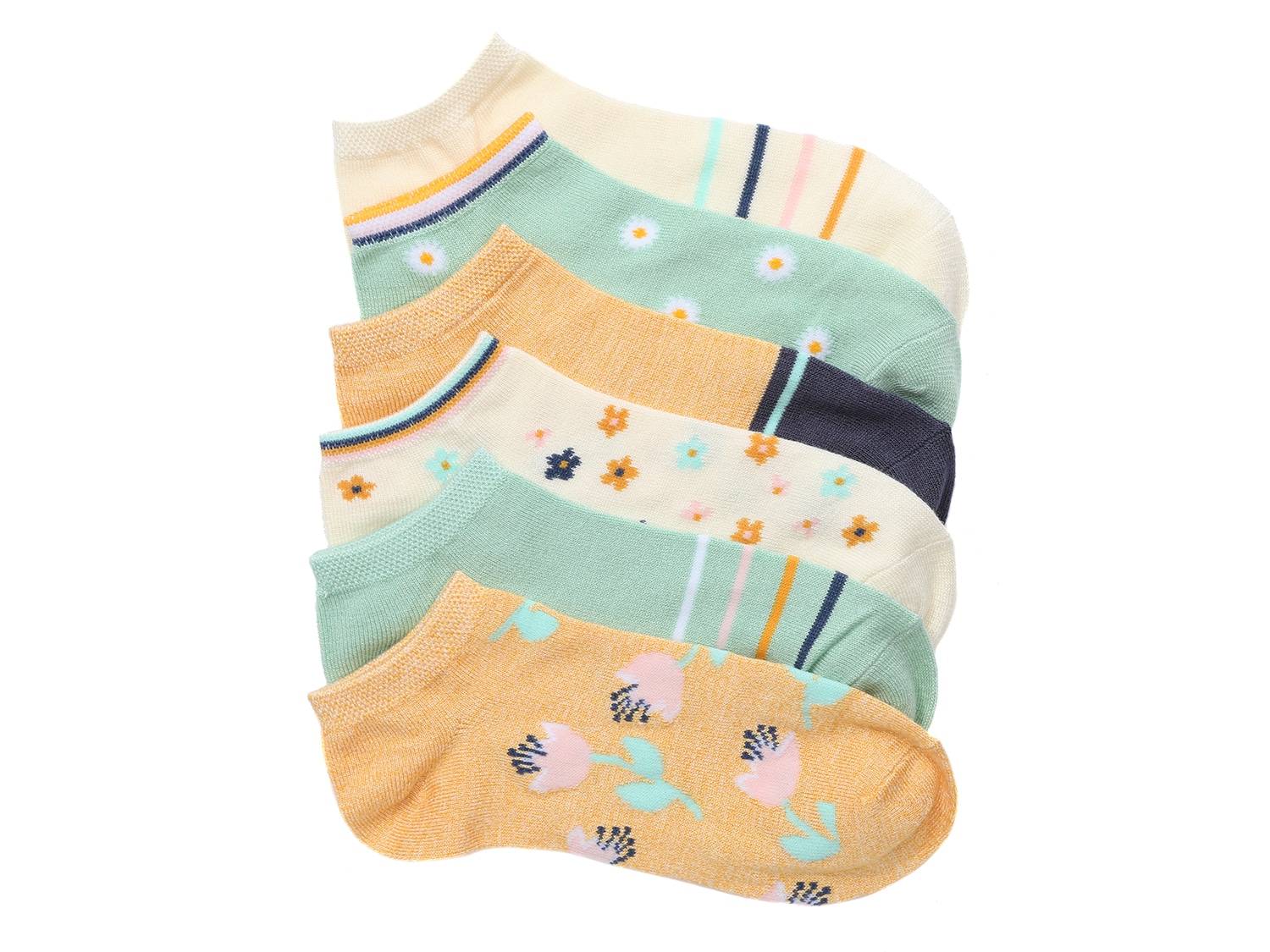  Floral Stripe Women's No Show Socks - 6 Pack 