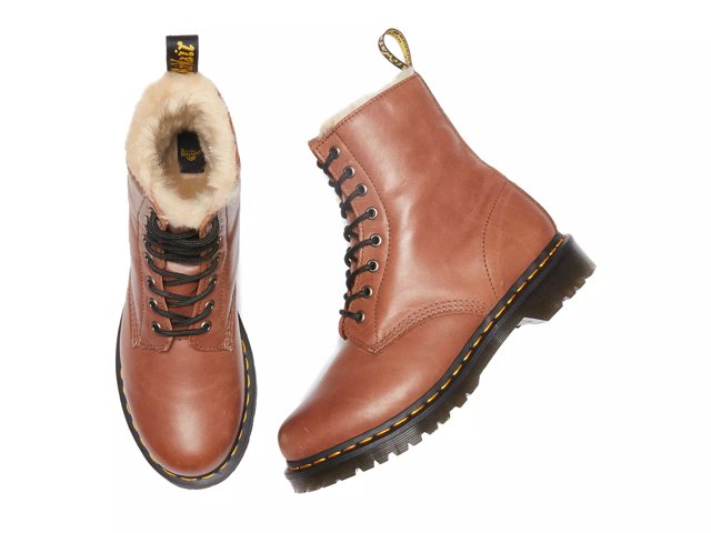 Brown fur lined doc martens discount