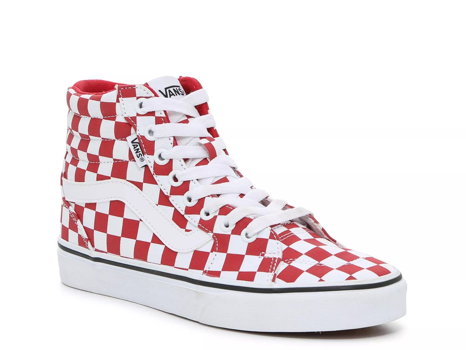 High top shop checkerboard vans red