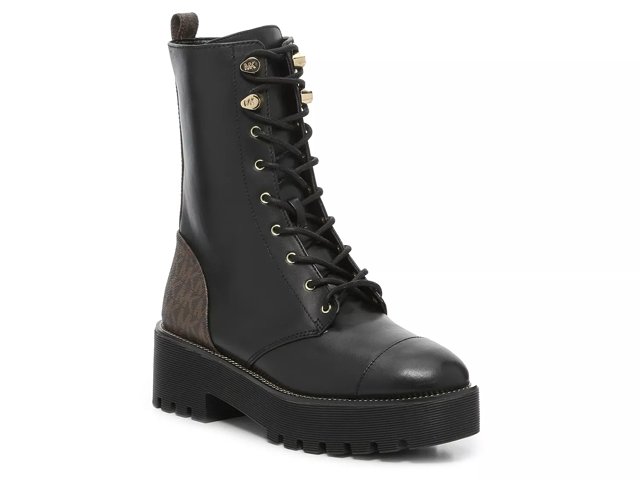bryce leather and logo platform combat boot